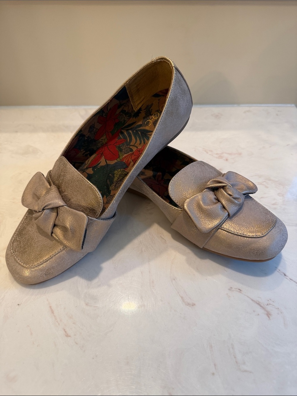 boc Metallic Taupe Bow Loafers - Women's Dress Flats